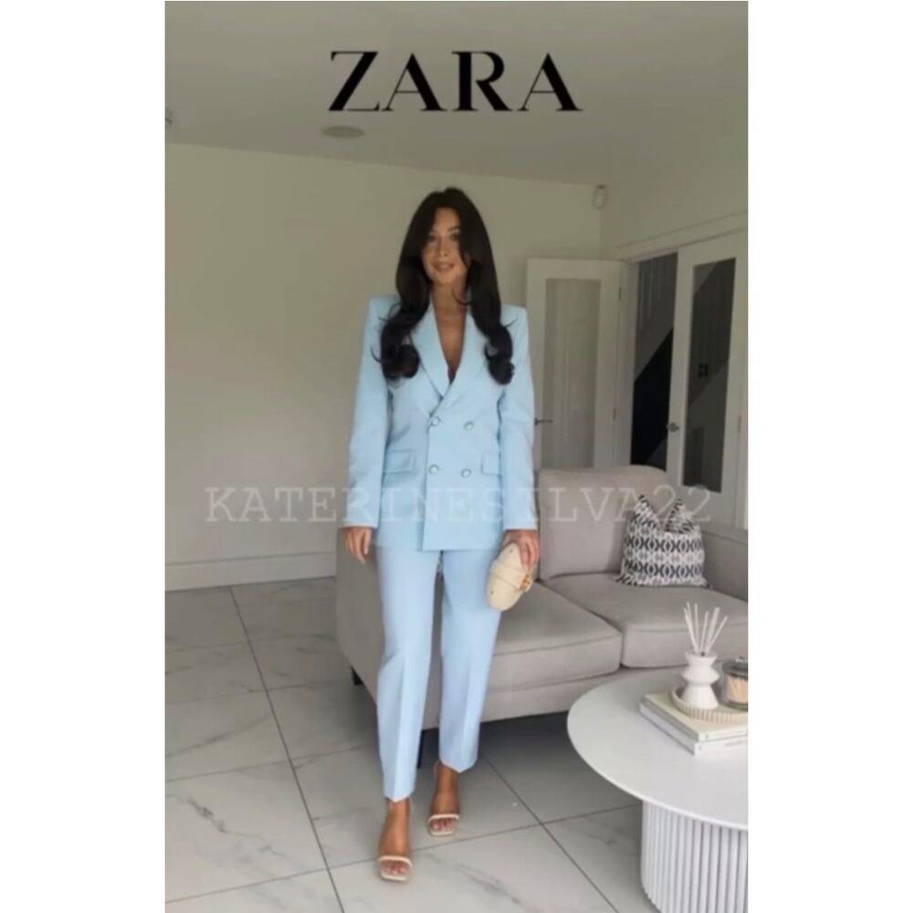 Zara 2 Piece Set Double Breasted Shoulder Pad Blazer and Slim High Waist Pants - Picture 14 of 15